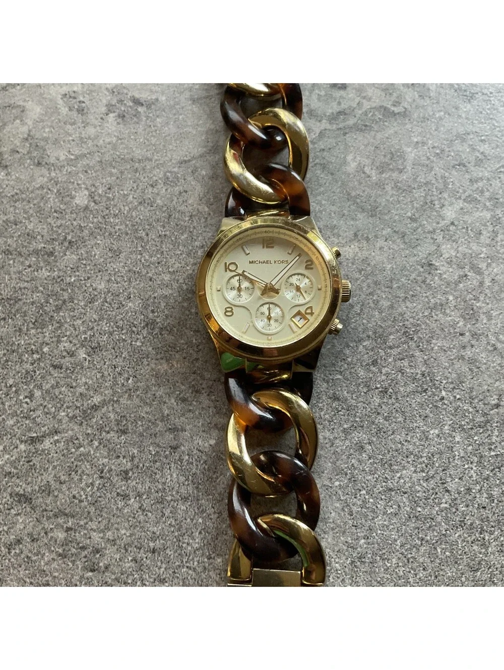 Michael Kors MK-4222 Womens Watch 36mm Gold Tone Chronograph New Battery A5
